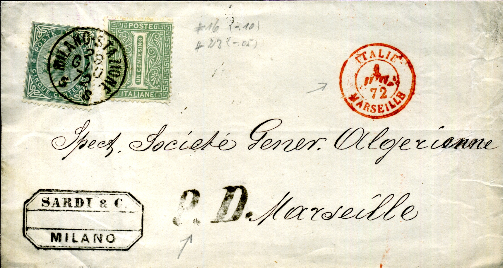  1875: Mailand -> Marseille für 6 Centesimi